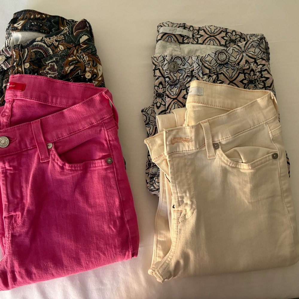 7 For All Mankind Pink and Cream Ankle 4 Jeans
